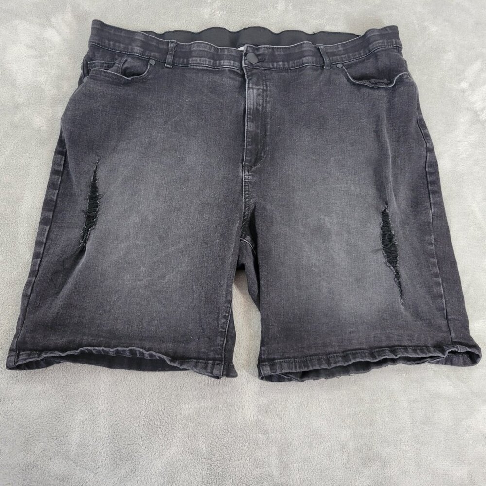 Avenue Womens Shorts 28 Plus Black Denim Jeans Comfy DISTRESSED SHO2E